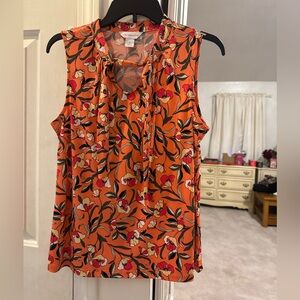 Liz Claiborne Orange Floral Sleeveless Blouse